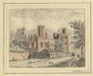 201566 Gezicht op de ruïne van het in 1672 verwoeste kasteel Ter Meer te Maarssen.N.B. Het kasteel Ter Meer werd ook ...